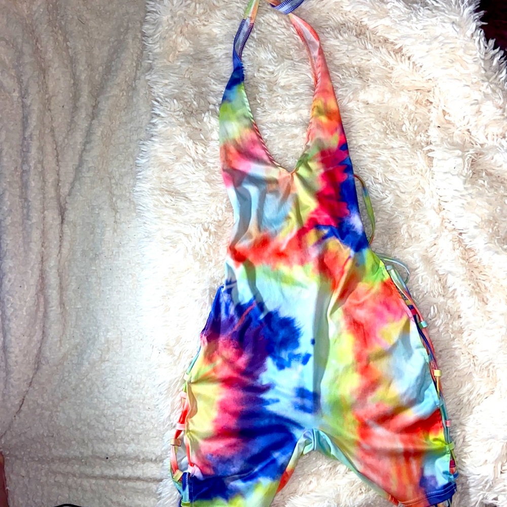 Colorful tie up romper.